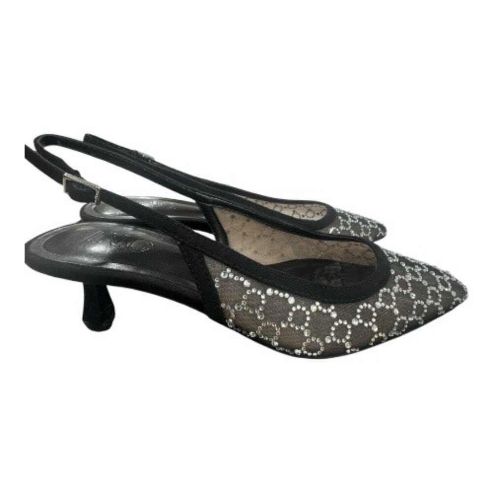 I.N.C. Geminiif Black Mesh Slingback Heels W/ Rhinestone Detailing Size 6M Elega